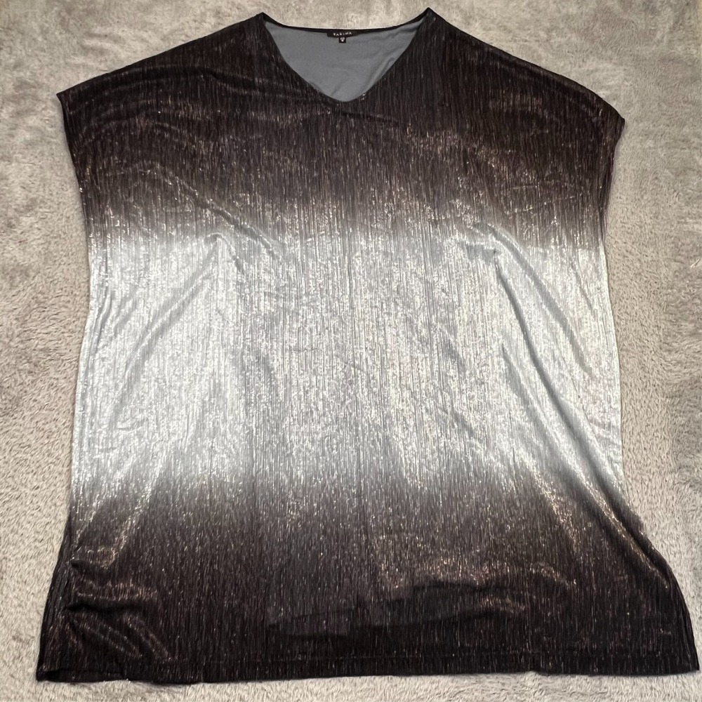 Marina Dress Ombre Metallic Pleated Two Piece Black Silver Women Size 10